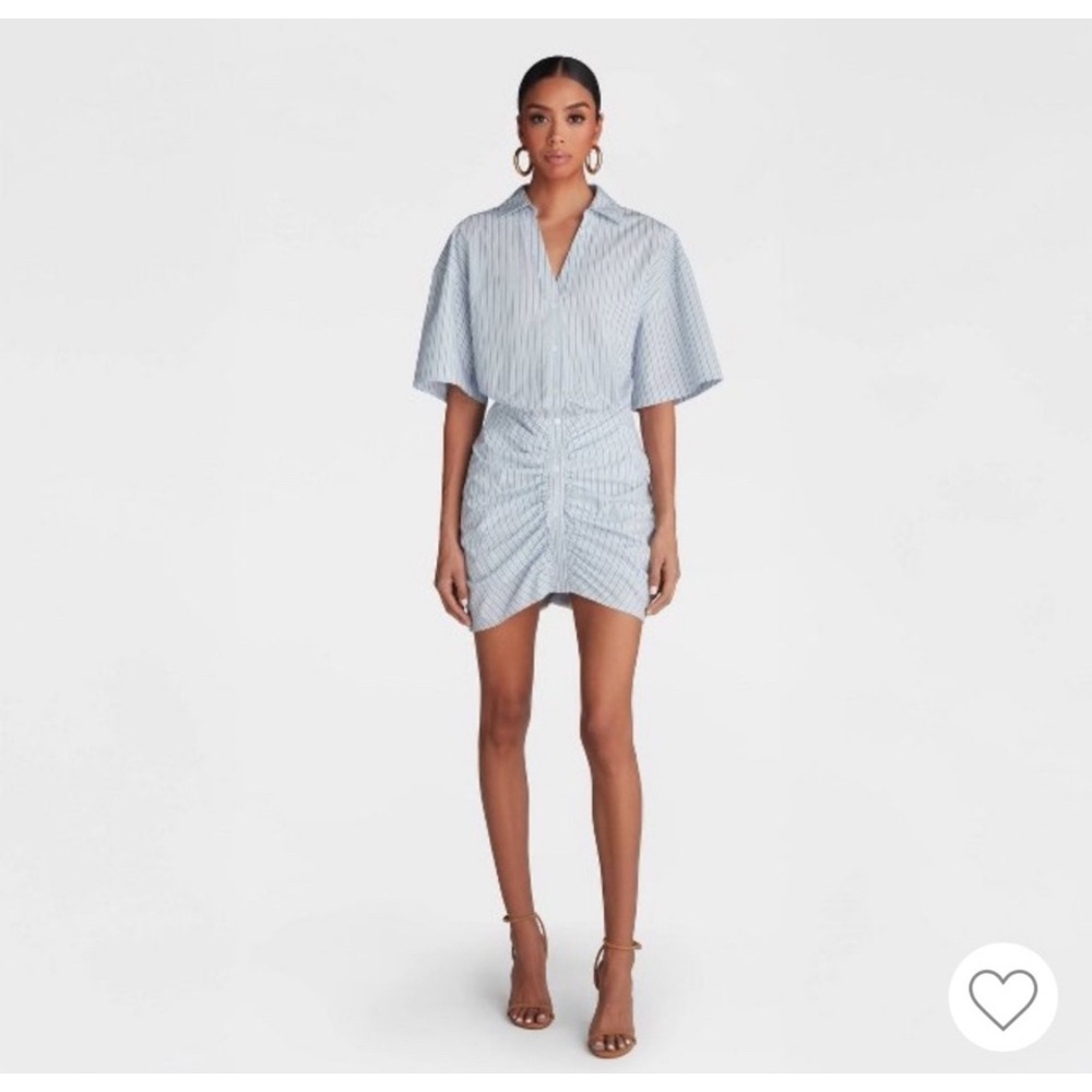 KBB Kahlana Blue White Striped Ruched Shirt Dress Womens Large NWT
